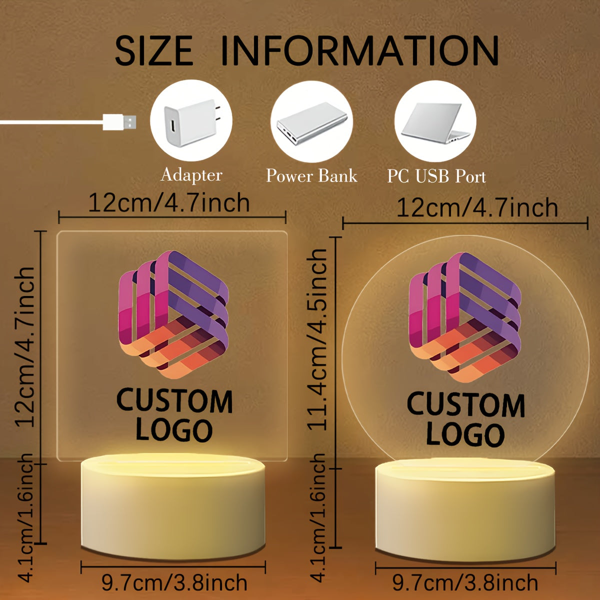 1pc Custom Logo Night Light - Personalized USB-Powered Desktop Sign with Adjustable Lighting, Durable Plastic Design for Office, Home & Christmas Decor, Indoor/Outdoor Use, Warm Glow Illumination, Home Ambient Lighting | Ambi