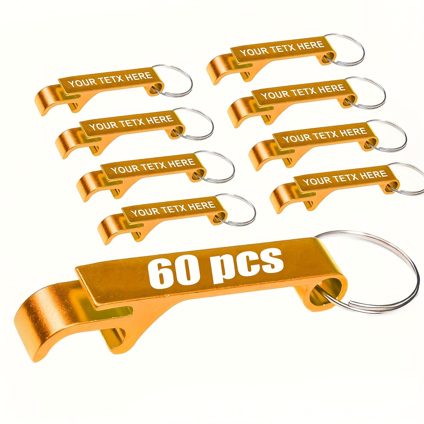 60 Pack Custom Engraved Aluminum Bottle Opener Keychains - Durable, Lightweight Metal Drink Openers with Personalized Text for Weddings, Business Events, Party Favors, Promotional Gifts