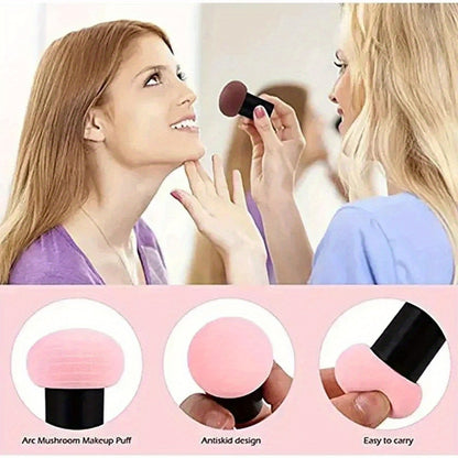 2pcs Handle Mushroom Makeup Sponge Portable Makeup Powder Puff Suitable for Wet and Dry Use Face Mushroom Head Makeup Sponge Foundation Makeup Sponge Powder Puff Beauty Tool Smooth Sponge