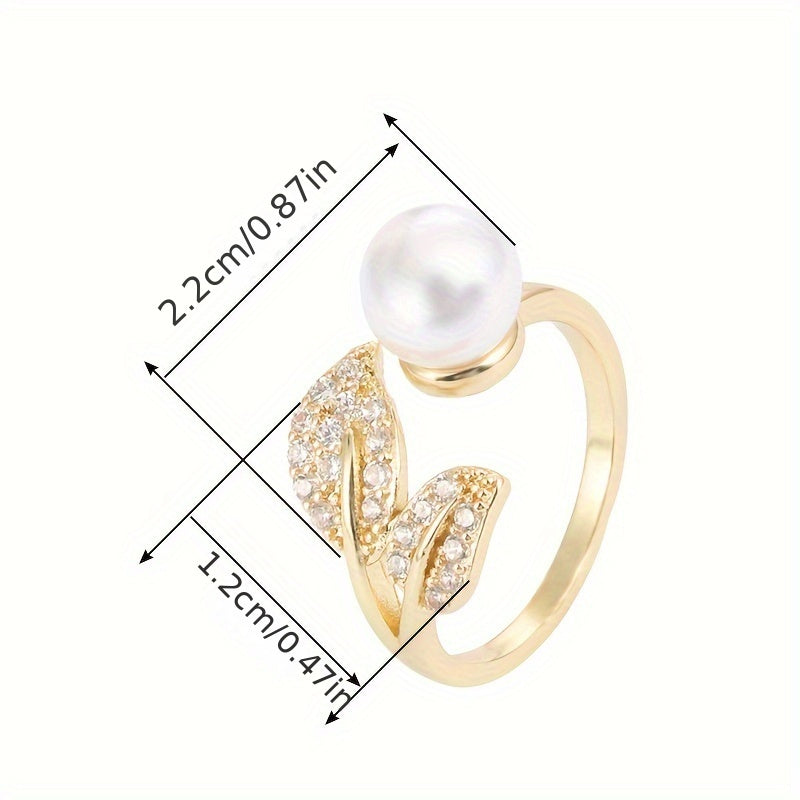 Copper Leaf Design Adjustable Ring with Synthetic Zirconia