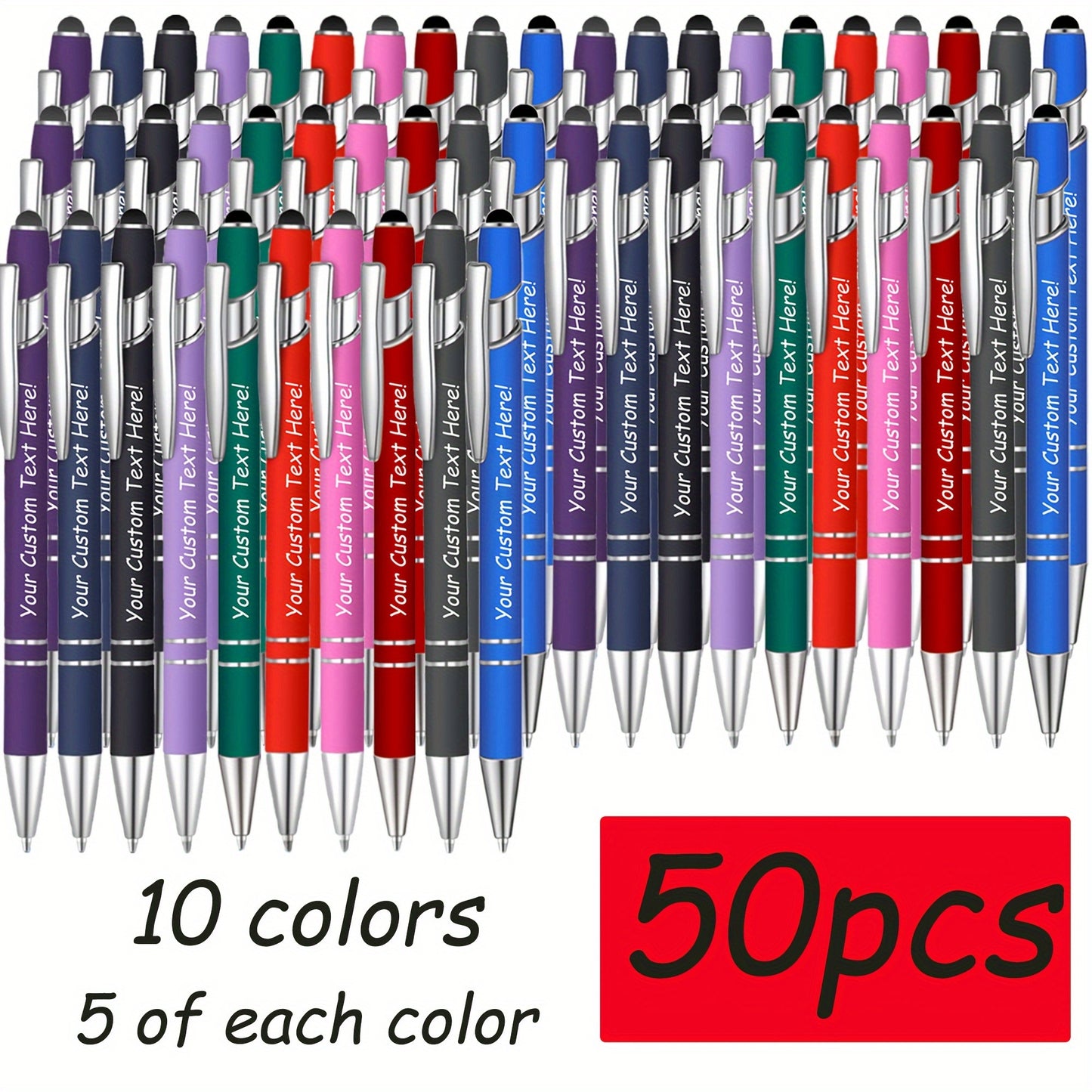 90/80/70/50/30/20pcs Customizable Engraved Ballpoint Pen Set - Personalized Text, Smooth Writing, Touch Screen Compatible, Black Metal Pen Holder, Ideal Gift for Business and School Anniversaries - No Feather Fine Tip Tools,