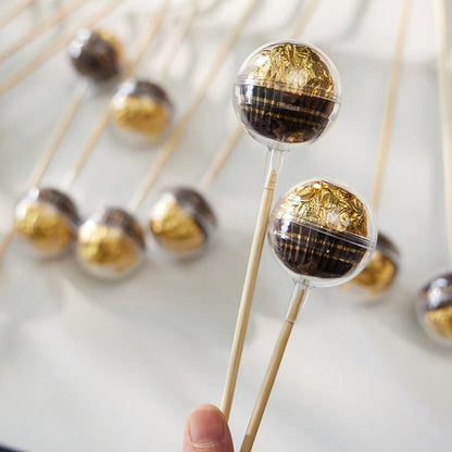 20pcs DIY Candy Chocolate Flower Stand Set, Ferrero Packaging with 10 Transparent Balls and 10 Bamboo Sticks, Suitable for Wedding Graduation Mother's Day Anniversary Party Valentine's Christmas Birthday Bouquet Material Pack