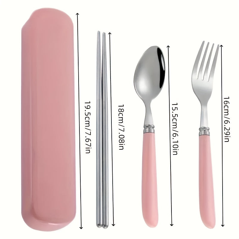 Stainless Steel Cutlery Set with Portable Storage Box - Durable Polished Finish, Includes Spoon, Fork, and Chopsticks, Ideal for Camping and Everyday Use, Camping Essentials|Sleek Cutlery Set|Durable Cutlery, Camping Utensils