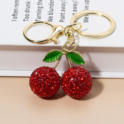 1pc Creative Cute Fruit Rhinestone Cherry Keychain for Women, Alloy Metal, Cartoon Plant Theme, Lobster Clasp, Decorative Car Key Pendant, Birthday Festival Gift, Key Accessories