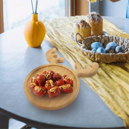 1pc Holiday Deer Bamboo Plate - Mini Sushi, Fruit & Dessert Serving Tray with Natural Wood Finish, Reusable Christmas Party Centerpiece & Snack Display, High-Quality Recycled Wood for Festive Table Decor, Holiday Table Decor