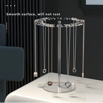 Elegant Acrylic Jewelry Display Stand for Necklaces, Bracelets & Pendants - Multi-Tier Rotating Organizer with Hooks, Oval Desktop Storage Rack for Home or Boutique, Jewelry Towers