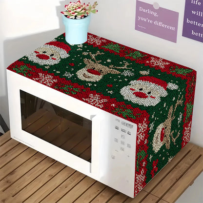 1pc Christmas Oven Mat - Non-Slip Kitchen Appliance liner with Santa, Reindeer, Snowflakes in Green, Red, White, Golden - Heat-Resistant Oven Dust Mat for Microwave, stove - Easy-Clean Holiday Decor (Polyester), Christmas Dec