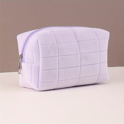 Soft Plaid Polyester Makeup Bag - Large Capacity, Odorless Travel Cosmetic Pouch with Zipper for Brushes & Storage,