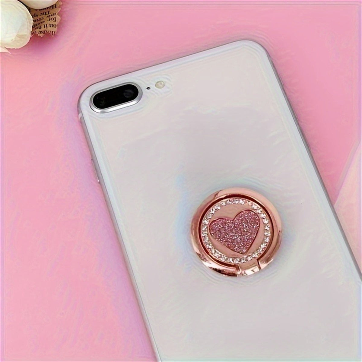 1pc Glittering Heart-Shaped Metal Ring Buckle Mobile Phone Holder - Sparkling Glitter Accents, Adjustable Ring, Compatible with Most Phone Cases, Easy Installation - Stylish Phone Accessory for Women
