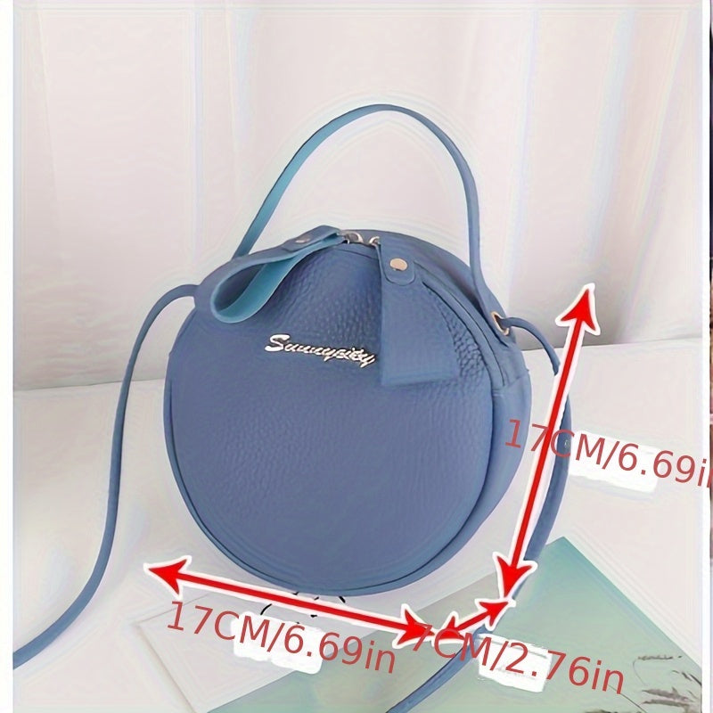 Women's Small Round Handbag - Detachable Crossbody/Handbag with Golden-Tone