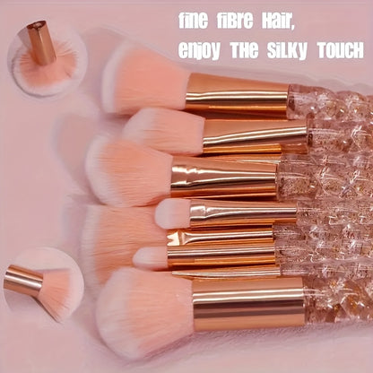 10pcs round makeup brush set, nylon bristle, ABS plastic handle, alcohol free, easy to use, basic color, eyeliner, eye shadow, lip brush, Independence Day gift