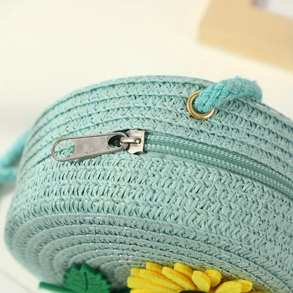 Chic Summer Straw Crossbody Bag for Youngsters - Durable, Zip Closure, Perfect for Beach & Everyday Use