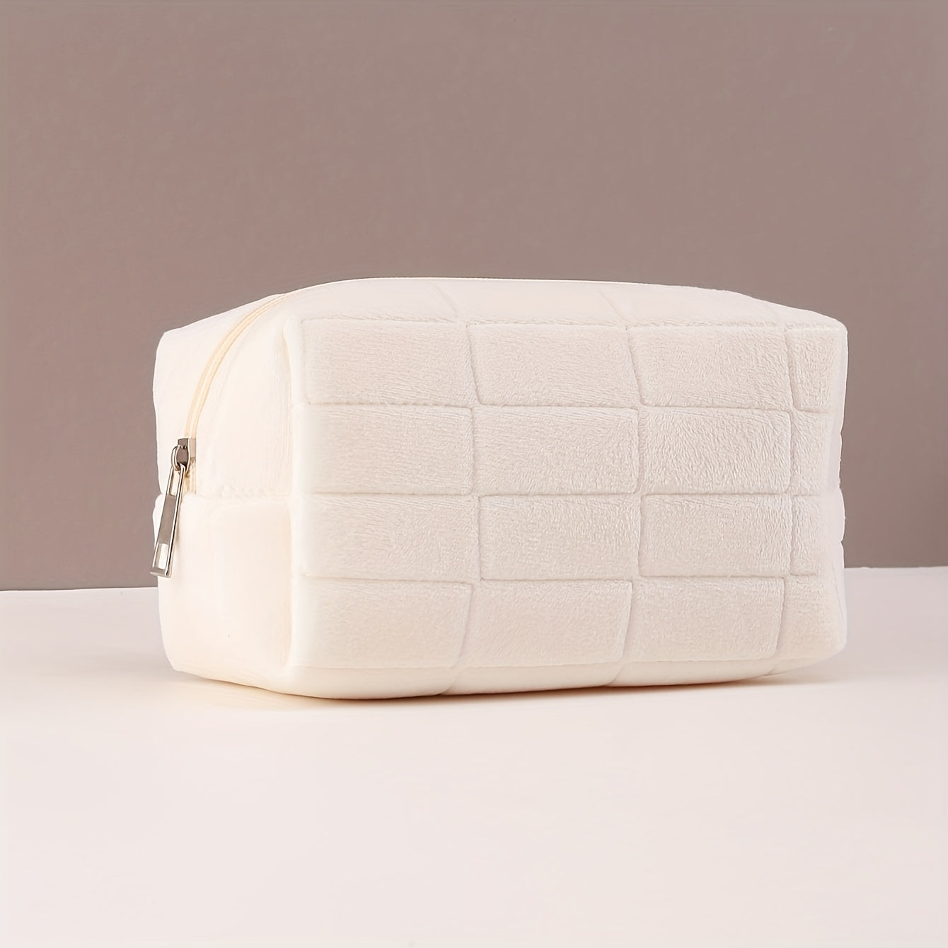 Soft Plaid Polyester Makeup Bag - Large Capacity, Odorless Travel Cosmetic Pouch with Zipper for Brushes & Storage,