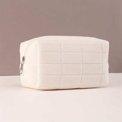 Soft Plaid Polyester Makeup Bag - Large Capacity, Odorless Travel Cosmetic Pouch with Zipper for Brushes & Storage,