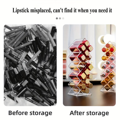 16-Compartment Transparent Lipstick Organizer - Durable Plastic Makeup Storage Box for Vanity or Bathroom Counter, Lightweight & Portable, No Power Needed, Vanity Accessories