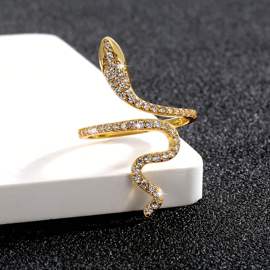 Elegant Snake-Shaped Alloy Ring for Women, Fashionable and Light Luxury, Unique Minimalist Style, High-end Open Index Finger Ring, Trendy Jewelry, Zinc Alloy with Rhinestones, Perfect for Valentine'S Day and Everyday Wear, Tr