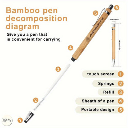30pcs Customized Engraved Bamboo Pens, Black Ink, Stick Construction, for Teachers, Office, Supplies, Colleagues, Employee Appreciation Gifts - Ideal for Camping Stationery, Customized Stationery, Corporate Giveaways, Teacher