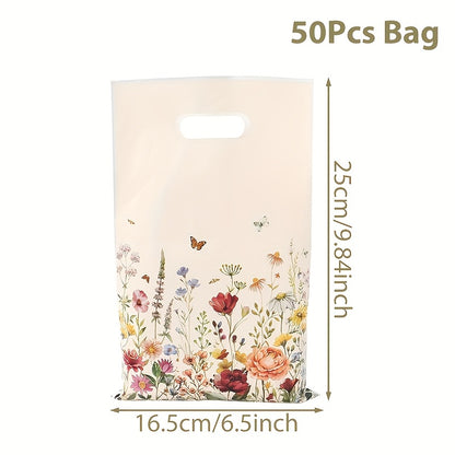 10/25/50pcs, Floral Theme Gift Bag, Wildflower Butterfly Handheld Bags, Spring Theme Party Packaging Bags, Youngsters Shower Party Supplies, Birthday Party Decoration, Wedding Anniversary Party Decor, Party Favor
