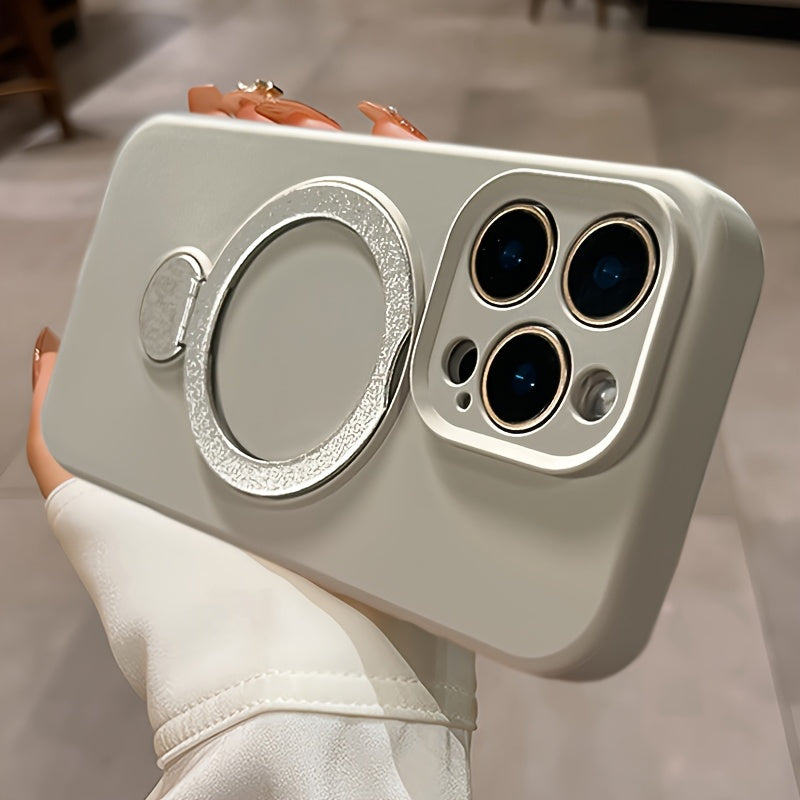 Luxury Multicolor Liquid Matte Stand Phone Case for iPhone 16 15 14 13 Pro Max Magnetic Wireless Charging 360°Rotating Desktop Bracket 16ProMax Cases Shockproof Back Cover