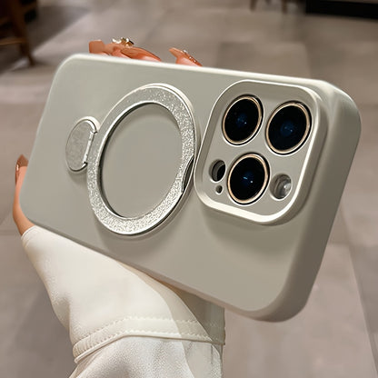 Luxury Multicolor Liquid Matte Stand Phone Case for iPhone 16 15 14 13 Pro Max Magnetic Wireless Charging 360°Rotating Desktop Bracket 16ProMax Cases Shockproof Back Cover