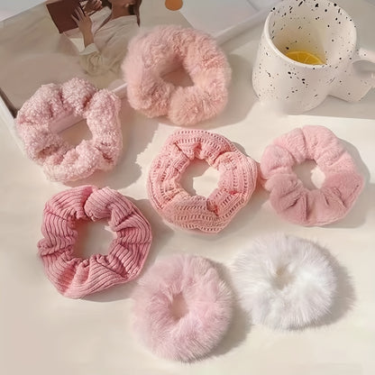 7pcs Premium Plush Hair Tie Set, Simple And Elegant, Suitable for Ponytails And Buns.