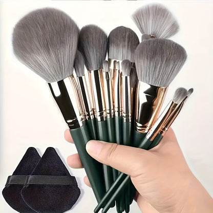14 green cloud makeup brush set soft bristle loose plastered concealer brush full set of student affordable high quality portable brushes, Makeup Brushes Set, Makeup Brushes Set with Case, Makeup Brushes Set Professional, Mak