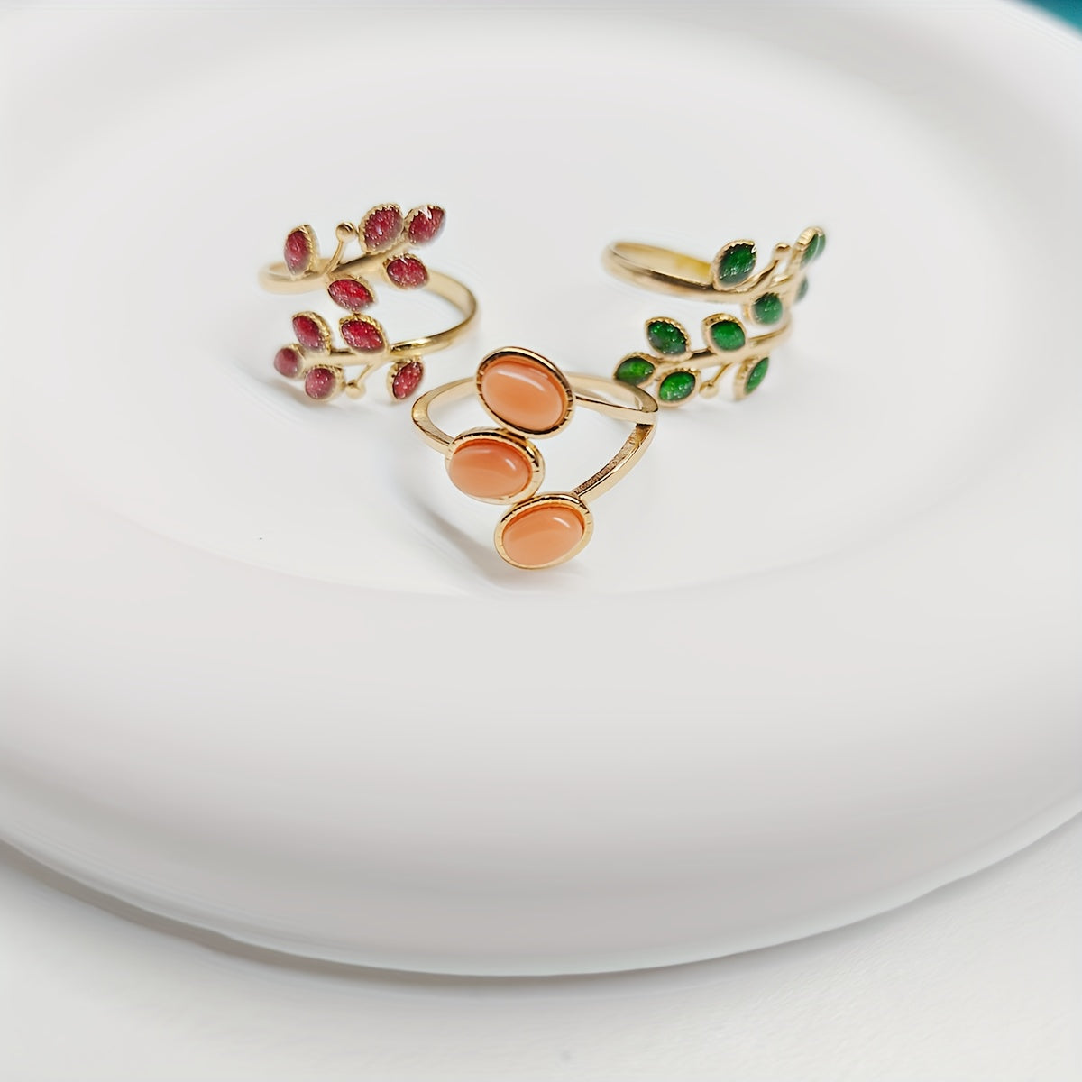 luxury leaf-shaped open ring