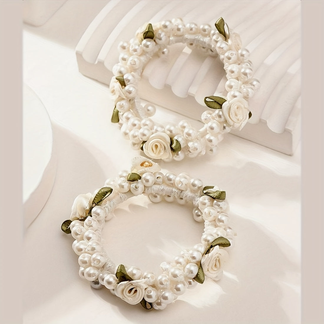 2pcs Elegant White Floral & Pearl Hair Accessories - Pink Rose Adorned, Perfect for Daily Wear, Weddings & Flower Girls, Spring/Summer Collection, Wedding Hair Accessories