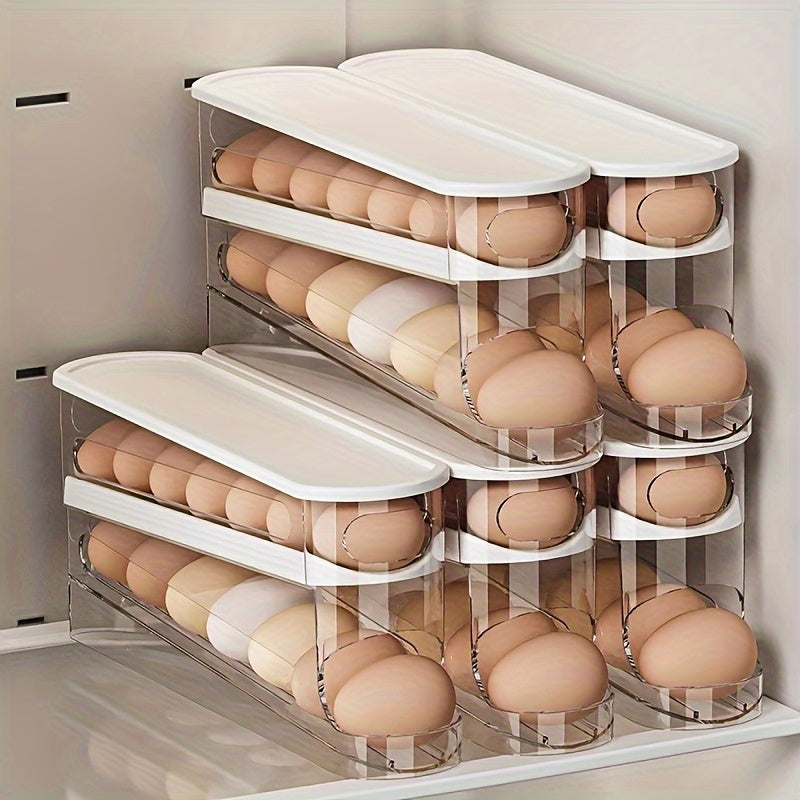 [Automatic Storage]12-14 Automatic Double-Layer Sliding Storage Box Kitchen Organizer Essential Storage Solution and Space-Saving Rack Refrigerator