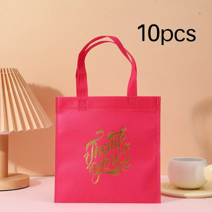 10pcs Thank You Gift Bags - Reusable Non-Woven Tote Bags with Rainbow Colors & Golden Glitter "Thank You" Design, Sturdy Handles for Birthdays, Weddings, Holidays, Small Business Gifts, Small Gift Bags, Event Favor Bags, Eleg