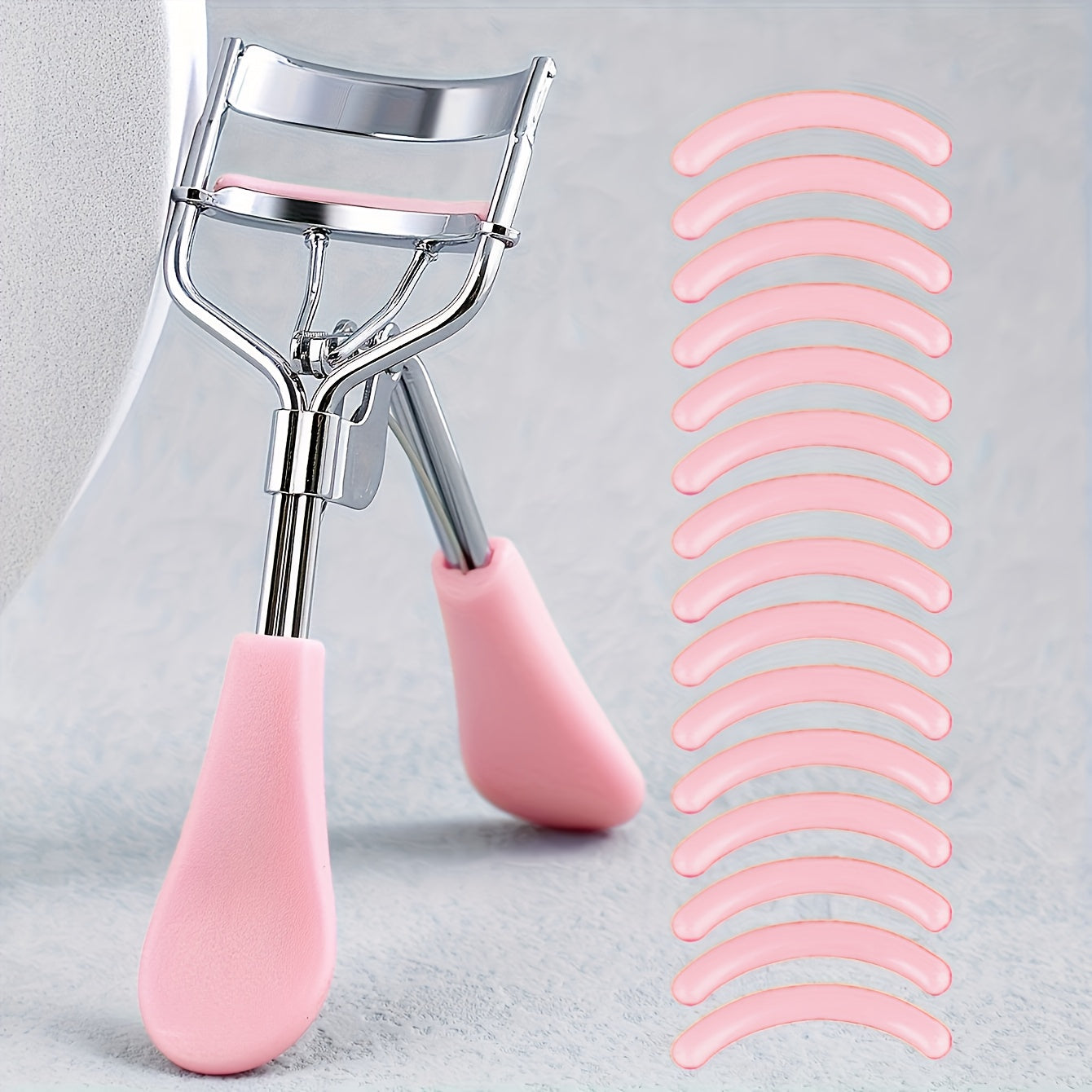 1 Portable Eyelash Curler with 15 Pads, Stainless Steel Curved Handle, No-Damage Lash Lifting, Enhances Eyes, Suitable for Women'S Eyelashes, Available in 3 Colors