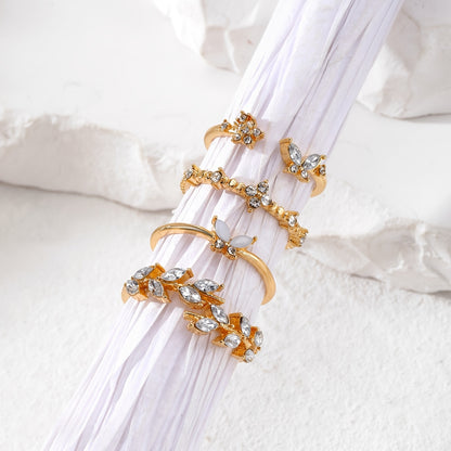 Elegant and Exquisite Y2K Style Sparkling Rhinestone Leaves Flowers Butterflies rings