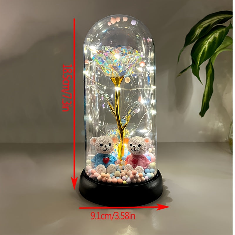 1pc Glow-in-the-Dark Rose Flower Decoration with LED-like Glow - Elegant Tabletop Centerpiece in Clear Dome, Battery-Powered (AAA Not Included) - Perfect Gift for Valentine's, Mother'S Day, Weddings, Birthdays, Christmas - Wo