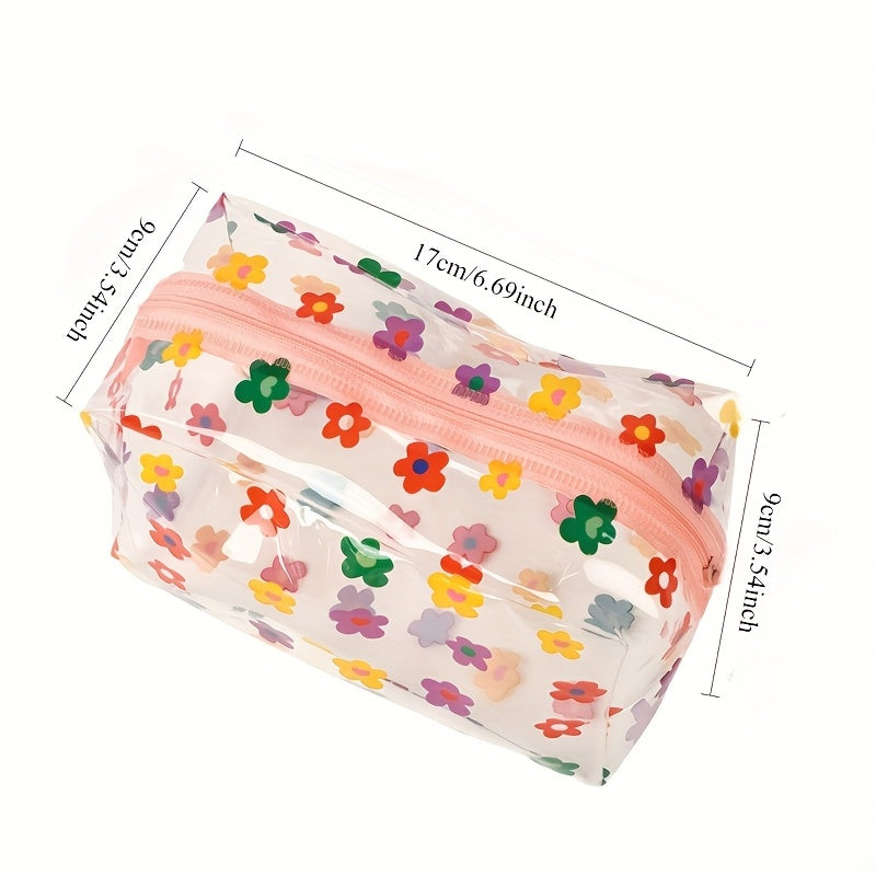 Large Capacity Transparent PVC Cosmetic Organizer & Travel Makeup Case with Zipper Closure - Heavy-Duty Clear Makeup Bag with Pastel Floral & Multicolor Patterns (, Yellow, , Green, Purple, Orange, White) - Design, Durable &