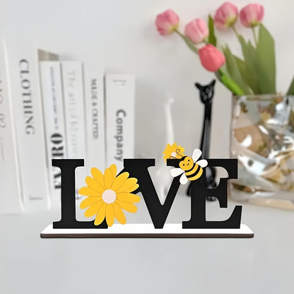 1pc Rustic Wooden Love Sign with Bee & Sunflower Design - Charming Country Farmhouse Decor for Office Desk, Bedroom, Tray, or Shelf - Easy Install, No Power Needed - Perfect Summer Gift, Bee Decor