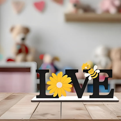 1pc Rustic Wooden Love Sign with Bee & Sunflower Design - Charming Country Farmhouse Decor for Office Desk, Bedroom, Tray, or Shelf - Easy Install, No Power Needed - Perfect Summer Gift, Bee Decor
