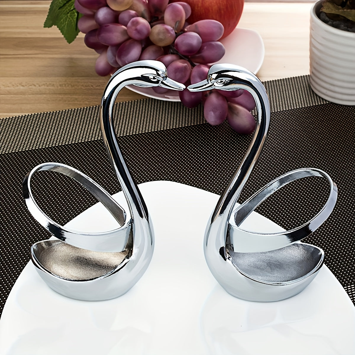 1 Set Zinc Alloy Swan Spoon Fork Rest, Stainless Steel, New Style, for Kitchen, Restaurant, Camping