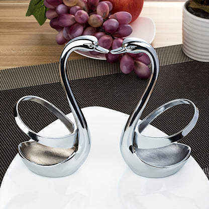1 Set Zinc Alloy Swan Spoon Fork Rest, Stainless Steel, New Style, for Kitchen, Restaurant, Camping