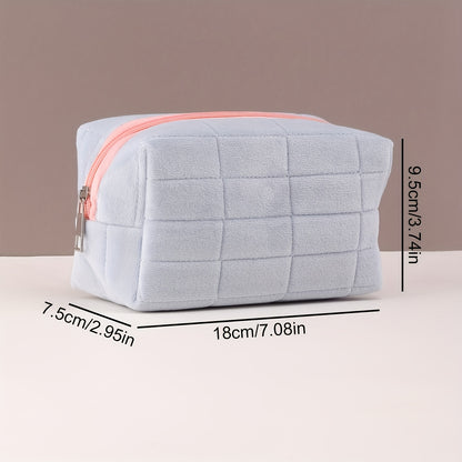 Soft Plaid Polyester Makeup Bag - Large Capacity, Odorless Travel Cosmetic Pouch with Zipper for Brushes & Storage,