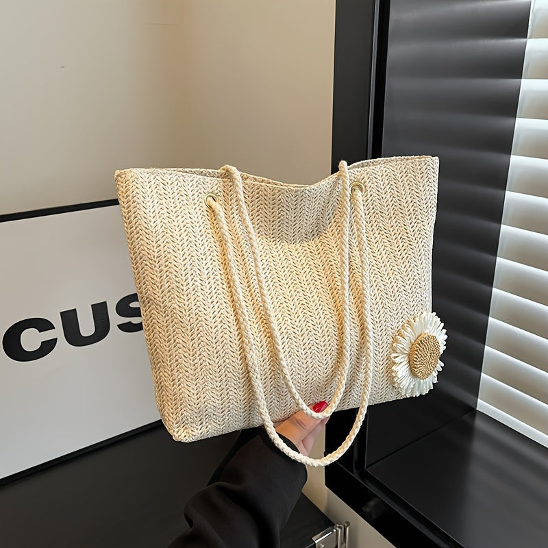 Large Capacity Wicker-Style Handbag with Magnetic Closure & Double Handle