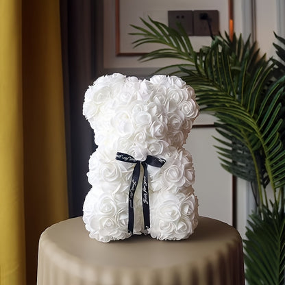 1pc Extra Large Floral teddy bear - with Burgundy/Red Roses, Elegant gift for Valentine's Day, Mother's Day, Wedding, Birthday, Anniversary - Long-Lasting Artificial Flower Bouquet Centerpiece - No Maintenance Required - Perf