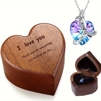 Heart-Shaped Bamboo Gift Box With Heart-Shaped Pendant Necklace, Handmade Birthday Gift For Wife, Unique Gift For Her, Valentine's Day Gift For My Beloved, Anniversary Gift