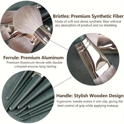 14 green cloud makeup brush set soft bristle loose plastered concealer brush full set of student affordable high quality portable brushes, Makeup Brushes Set, Makeup Brushes Set with Case, Makeup Brushes Set Professional, Mak