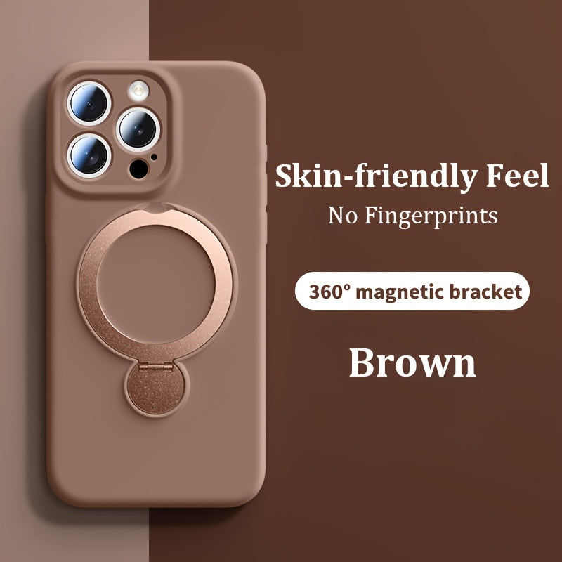 Luxury Multicolor Liquid Matte Stand Phone Case for iPhone 16 15 14 13 Pro Max Magnetic Wireless Charging 360°Rotating Desktop Bracket 16ProMax Cases Shockproof Back Cover