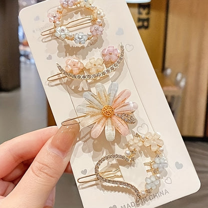 4pcs Fresh Petal Hair Clips, Flower Hairpins, Trendy Korean Style Side Clips, Hair Accessories for s, Barrette Clips