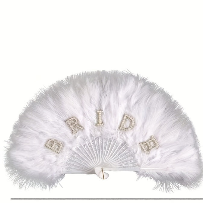 Elegant Bride Feather Fan with Sparkling "BRIDE" Lettering & Accents - White Wedding Accessory for Bridesmaids, Bridal Showers, Valentine's Day, Prom - Premium Feather Bridal Fan Gift, Bridesmaid Gifts, Romantic Gesture, Soph