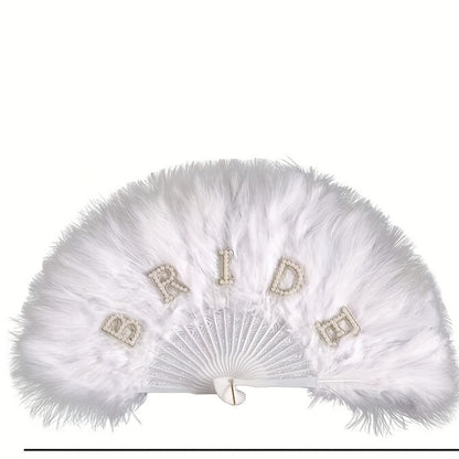Elegant Bride Feather Fan with Sparkling "BRIDE" Lettering & Accents - White Wedding Accessory for Bridesmaids, Bridal Showers, Valentine's Day, Prom - Premium Feather Bridal Fan Gift, Bridesmaid Gifts, Romantic Gesture, Soph
