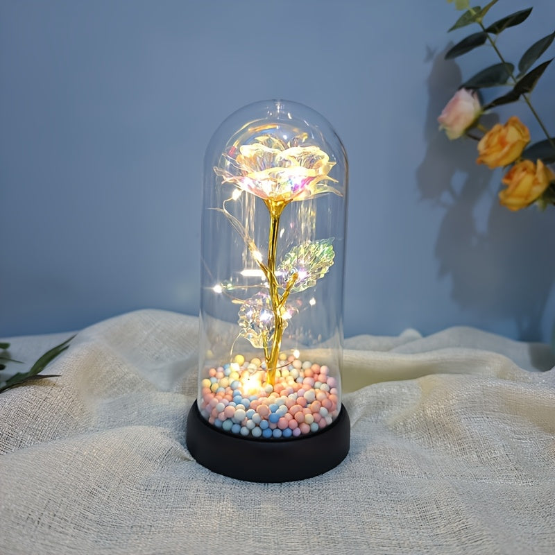1pc Glow-in-the-Dark Rose Flower Decoration with LED-like Glow - Elegant Tabletop Centerpiece in Clear Dome, Battery-Powered (AAA Not Included) - Perfect Gift for Valentine's, Mother'S Day, Weddings, Birthdays, Christmas - Wo