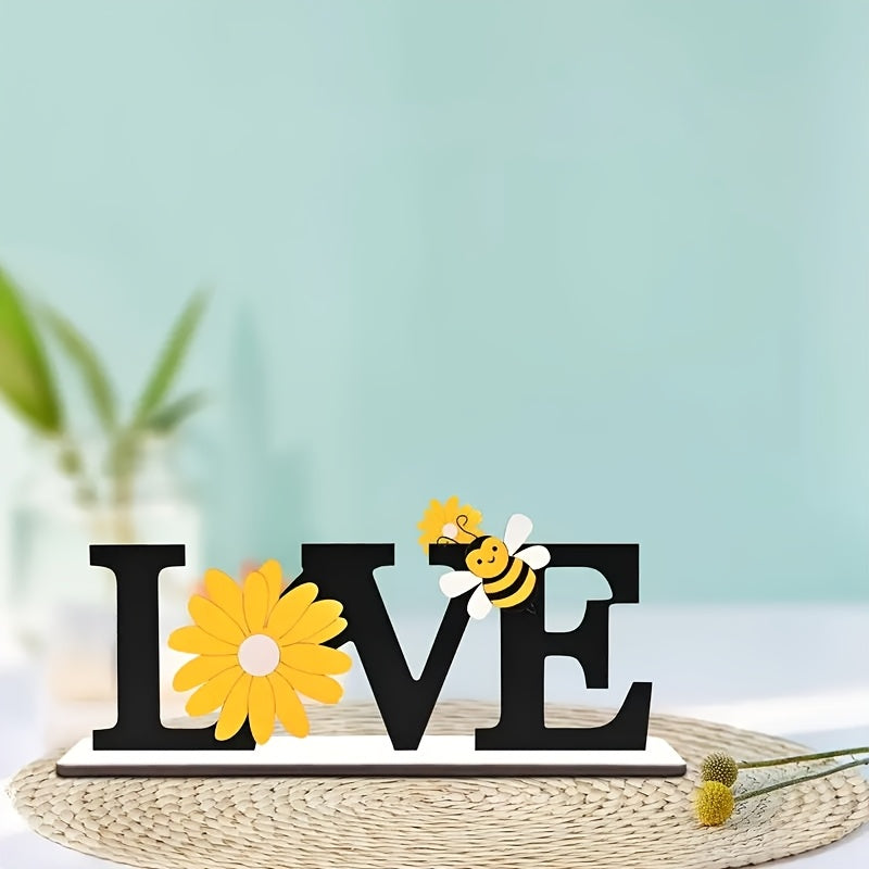 1pc Rustic Wooden Love Sign with Bee & Sunflower Design - Charming Country Farmhouse Decor for Office Desk, Bedroom, Tray, or Shelf - Easy Install, No Power Needed - Perfect Summer Gift, Bee Decor