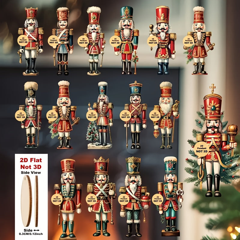 2D Flat, 16pcs Christmas Nutcracker Ornament Set - Traditional Wooden Holiday Decorations for Trees, Home & Window Display - Perfect for Christmas, Thanksgiving, and New Year Celebrations, Festive Ornaments|Traditional Style|
